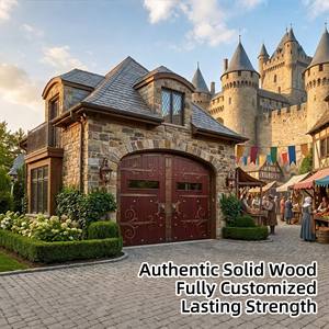 Porte de garage sectionnelle isolée en bois massif de style château, avec arche et lattes verticales, quincaillerie en fer, et moteur, pour propriétés de luxe - Product Image 1