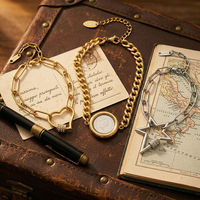 Bracelet Gaovo en acier inoxydable plaqué or 18 carats avec mousqueton cœur et étoile, chaîne épingle de sûreté, breloque pièce de monnaie en zircon pour femme