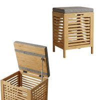 Panier à linge en bambou avec siège, panier à linge pliable avec couvercle, bac de rangement multifonctionnel pour vêtements sales dans la salle de bain ou la chambre