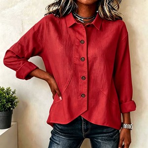 White Textured Women Blouse <b>Asymmetric</b> <b>Hem</b> Button Up Shirt Long Sleeve Casual Office <b>Top</b> - Product Image 4