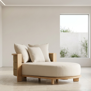 Silla de Jardín de Madera de Teca Moderna y Lujosa con Cojines Gruesos de Tela para Uso Junto a la Piscina y en el Patio - Product Image 1