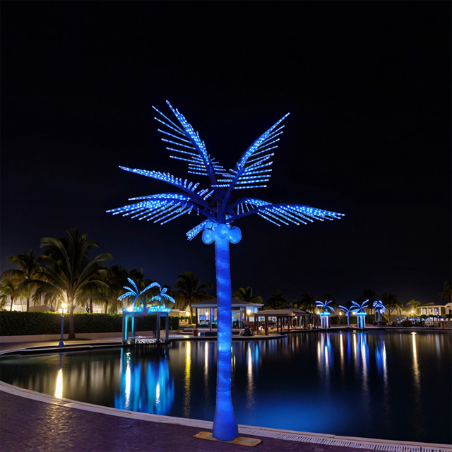 Hot Sale IP65 Waterproof LED Lighted Blue Artificial Palm Tree   for Indoor Outdoor Application for Parties Christmas