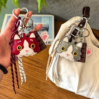 Porte-clés créatif en cuir PU style Miu, pendentif chat mignon pour couple, breloque de sac et de voiture pour mariage et anniversaire