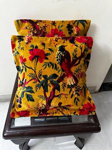 Square Velvet Cushion Cover Floral Embroidered Bohemian Style Home Decor Yellow Red Bird <b>Pattern</b> - Product Image 1