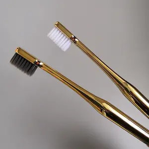 Wholesale cheap high quality OEM custom logo home 144 rose gold hotel soft ultrasoft bristle manual metal toothbrush