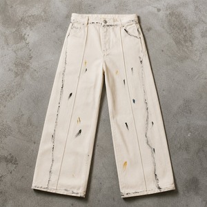 Pantalones de <span class=keywords><strong>Pintor</strong></span> Blancos Vintage para Hombre, Estilo Streetwear, con Salpicaduras de Pintura Coloridas, Pantalones de Carpintero con Doble Rodilla y Pierna Recta - Product Image 1
