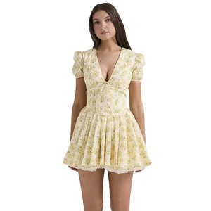 Abito Principessa con Stampa Floreale, Maniche a Palloncino, Scollo a V, Gonna a Linea A, Gonna TUTU con Vita Stretta per Ragazze Audaci - Product Image 1