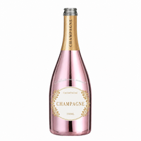 Bouteille de champagne 750 ml, finition métallique violette, col en feuille d'or, verre vide pour distillerie, emballage personnalisé OEM