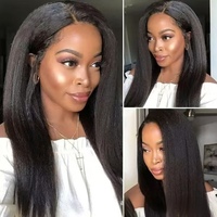 Peluca de Cabello Humano Brasileño Virgen Liso Kinky Estilo Yaki 150% 180% 13*4 13*6 con Encaje Frontal HD, Completa y Voluminosa