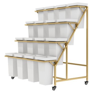 VIMA pergola Flower Shop Estante de exhibición de flores decorativo de <span class=keywords><strong>4</strong></span> capas Soporte de flores hermoso Estante de exhibición dorado al aire libre con 16 cubos - Product Image 1