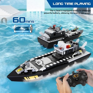 V103 Barco de Bloques de Construcción RC 2 en 1, 15 km/h, Control Remoto, Barco de Batalla Militar de Policía con Cable USB de 50 m para Niños - Product Image 3