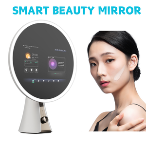 Espejo de maquillaje inteligente pequeño con luz LED, cosméticos, espejo de aumento 5X, altavoces de música <span class=keywords><strong>Bluetooth</strong></span>, pantalla táctil <span class=keywords><strong>Android</strong></span> - Product Image 3