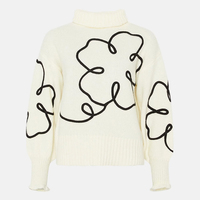 Suéter de punto de cuello alto para mujer con diseño floral 3D de moda, bordado de cuerda rosa neón, jersey de cuello alto, prendas de punto personalizadas