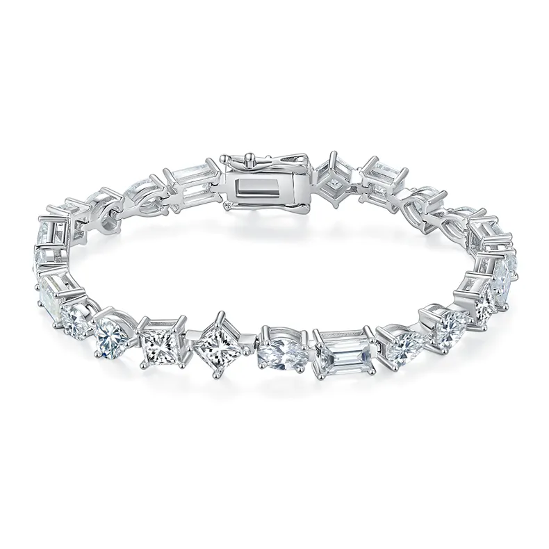 SGARIT Jewelry 925 Silver Moissanite Tennis Bracelet Mix Shape Brilliant Cut Sterling Silver Moissanite Diamond Tennis Bracelet