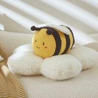 Grande peluche abeille moelleuse style Ins, abeille douce de dessin animé avec coussin fleur, rembourrée en coton PP