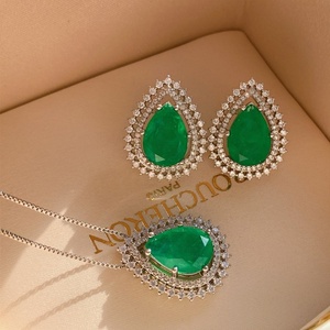 Classic Eco-friendly Copper 10*14MM Green Zircon Teardrop Earrings and Pendant Set Classic Jewelry Set for Women Timeless Style - Product Image 3