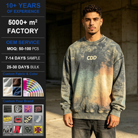 Sweatshirt Pria Vintage Acid Wash Kerah Kotak Solid Oversized Fleece Streetwear Custom Print Logo Bordir 100% Katun