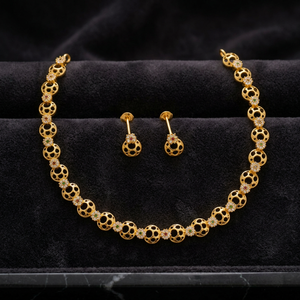 Elegant Gold Plated Stainless Steel Hollow Disc Chain Necklace <b>Set</b> Flower CZ Stud Earrings Minimalist Daily Fashion Jewelry - Product Image 2