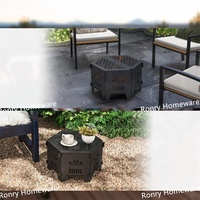 Table de café hexagonale en fer pour l'extérieur, foyer à bois, finition thermolaquée, 51x45x32cm, couleur noire, pour patio, camping, pique-niques
