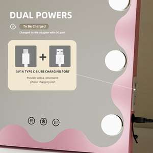 31x40 cm Illuminated Lighted Dual USB Charging Ports Type C Pink Tabletop <strong>Light</strong> <strong>up</strong> Led Arch Makeup <strong>Mirror</strong> With <strong>Lights</strong> - Product Image 6