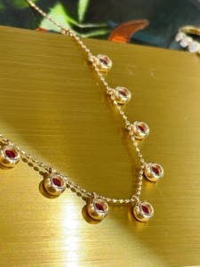 Xinfly Solid 18K Gold 1.35ct <b>Ruby</b> Bubble Bezel <b>Necklace</b> Starry Charm Chain Pendant Choker for Women Adjustable Fine Jewelry - Product Image 6