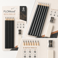 FLOWood – Lot de 8 crayons à dessin multi-dureté en graphite avec gomme et taille-crayon pour artistes, ombrage et dessin technique