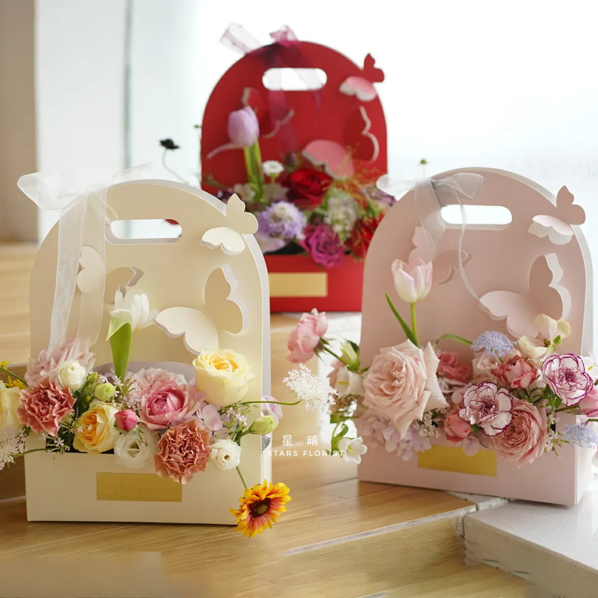 Bunga Kemasan Kupu-kupu Genggam Tas Tangan Bunga Seni Salon Kelas Bunga Mengatur Kotak Kosong