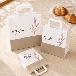 Sacs en papier blancs de luxe personnalisés avec logo et poignées plates pour boulangerie, emballage alimentaire, vente au détail, sacs de courses à emporter, vente en gros OEM - Product Image 5