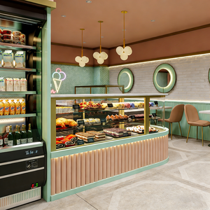 Sweet System Ice Cream Dessert Shop LED <strong>Glass</strong> Display Cabinet with Gold Frame and Metal <strong>Shelving</strong> for Retail Showroom - Product Image 5