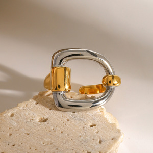 Two Tone Letter D <b>Open</b> <b>Ring</b> 18k Gold Stainless Steel Unisex Fashion Jewelry Gift - Product Image 4