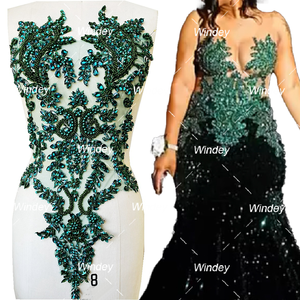 Đầy Màu Sắc May Đính Cườm Pha Lê Tôn Tạo Vá Màu Xanh Lá Cây Vạt Áo Rhinestone Appliques Lưới Vải Cho Váy Cưới - Product Image 1