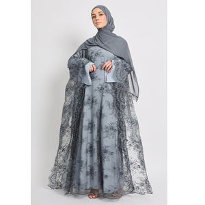 LEDUO ODM Abaya de Encaje Gris Elegante y Transpirable Personalizada para Mujer, Bordada, para Primavera y Otoño, para Bodas y Eid - Product Image 1