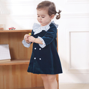 Vestido Casual para Niñas Pequeñas con Cuello de Volantes a Cuadros, Ropa Infantil Sólida con Decoración de Botones, ODM, Combinación para Hermanos, Temporada Otoño-Invierno - Product Image 2