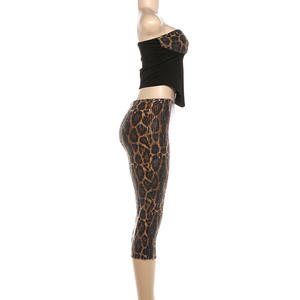 Viviblook Z0126ST02 Women New <b>Sexy</b> Leopard Print Color Blocked Strapless Vest Crop Top Sequins Cropped <b>Pants</b> Two Pieces Set - Product Image 5