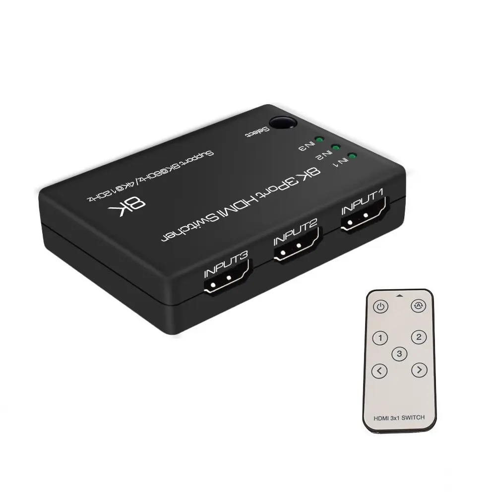 8K 3 Port HDMI Switch 3 In 1 Out 4K@120Hz 8K@60Hz HDMI 2.1 HDMI Switcher 3x1 Splitter HDR UHD VRR for PS5 XBOX Series X 8K TV