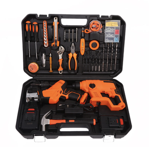 Ensemble d'outils d'électricien robuste de 105 pièces, perceuse au lithium, scie sauteuse, fraise d'angle, faucille, pioche, étui rigide portable - Product Image 5