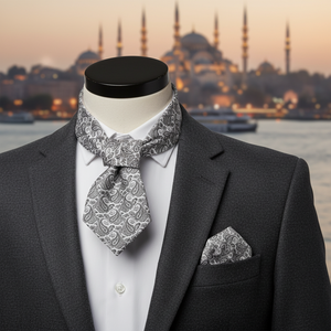Juego de Bufanda y Pañuelo Textil con Estampado Gravure de Estambul para Hombre Adulto en Gris - Product Image 3