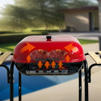 Barbecue au charbon de bois moderne en acier avec chariot et couvercle rouge, zone de cuisson 40x45cm, idéal pour les fêtes en jardin