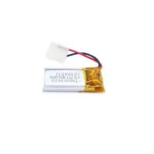 热卖lipo锂聚合物li ion TW301020 40mah小型可充电电池3.7v带连接器耳机