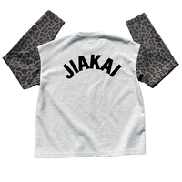 T-shirt à manches longues en maille gaufrée pour homme, imprimé léopard, manches contrastées, col rond, style streetwear