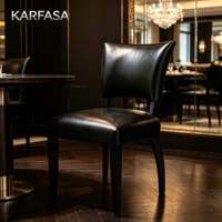 Chaise de salle à manger en cuir vintage à dossier haut, chaise d'appoint pour la maison, le bureau, la salle d'étude, l'hôtel, le salon, style bois massif