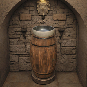 Support de lavabo de comptoir en <span class=keywords><strong>bois</strong></span> de luxe, en forme de fût de chêne vieilli, design en arche, 35 cm, en stock - Product Image 4