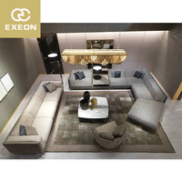 Canapé d'angle en cuir Exeon, grand, pour salon, style italien moderne, mobilier de luxe léger, ensemble de canapés sectionnels de luxe