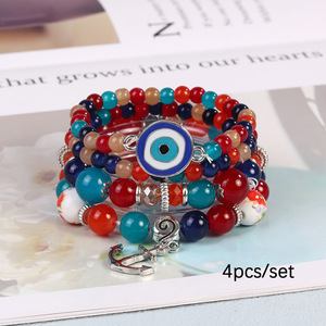 <span class=keywords><strong>4</strong></span> ensembles de bracelets de perles bohèmes à la mode avec pendentif ancre en forme d'œil - Product Image 4