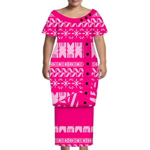 Nouveau Tonga Design femmes à manches courtes tenue décontractée personnalisé polyénésien Puletasi avec bouton <span class=keywords><strong>robe</strong></span> <span class=keywords><strong>grande</strong></span> <span class=keywords><strong>taille</strong></span> Samoan vêtements 2 pièces - Product Image 3