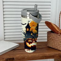 Gobelet isotherme en acier inoxydable 30oz avec paille, motif Chat d'Halloween, pour dropshipping depuis entrepôt USA, articles promotionnels