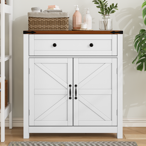 Farmhouse <b>Storage</b> Cabinet With Drawer And Doors White <b>Kitchen</b> Cabinet Walnut Top Modern Coffee Bar - Product Image 1