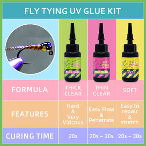 TIMESRUI - Juego de Pegamento UV para Atado de Moscas, 10 ml, Transparente Espeso (Duro), Transparente Fino, Fórmula Suave - Ideal para Moscas de Pesca con Mosca - Product Image 1