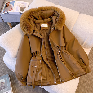 2024 <strong>Women</strong> Winter Midi <strong>Long</strong> <strong>Coat</strong> Drawstring Waist Fur Collar <strong>Hooded</strong> Zipper Inner Fleece Warm Outwear <strong>Puffer</strong> Quilted Padded <strong>Coat</strong> - Product Image 3