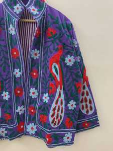 เสื้อแจ็คเก็ตโบโฮฤดูหนาวสีม่วงกำมะหยี่ปักลายสัตว์ ทำมือ ผ้าฝ้ายระบายอากาศ เป็นมิตรกับสิ่งแวดล้อม ของขวัญสำหรับเธอ - Product Image 3